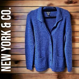 NY&CO Women's Pretty blue button down Sweater with two front pockets.